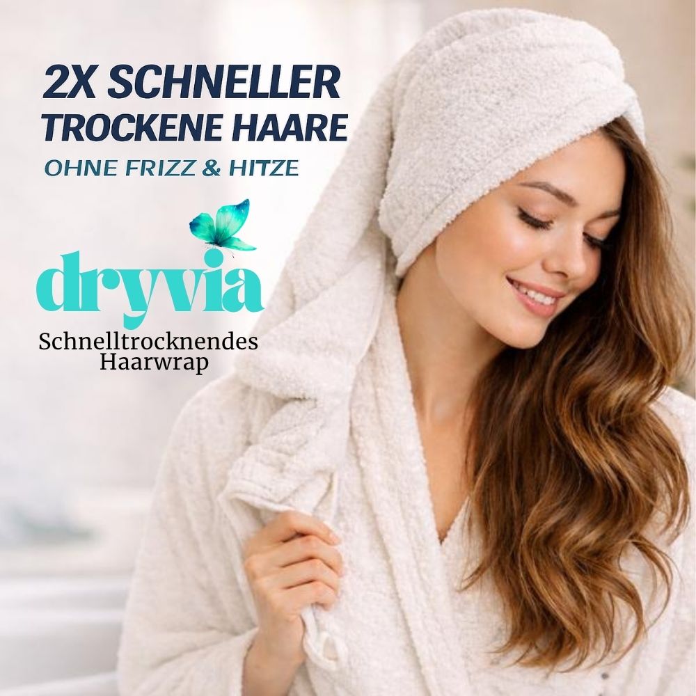 Frau mit Dryvia Haarhandtuch – schnelltrocknendes Haarwrap für frizzfreies, schonendes Haaretrocknen ohne Hitze